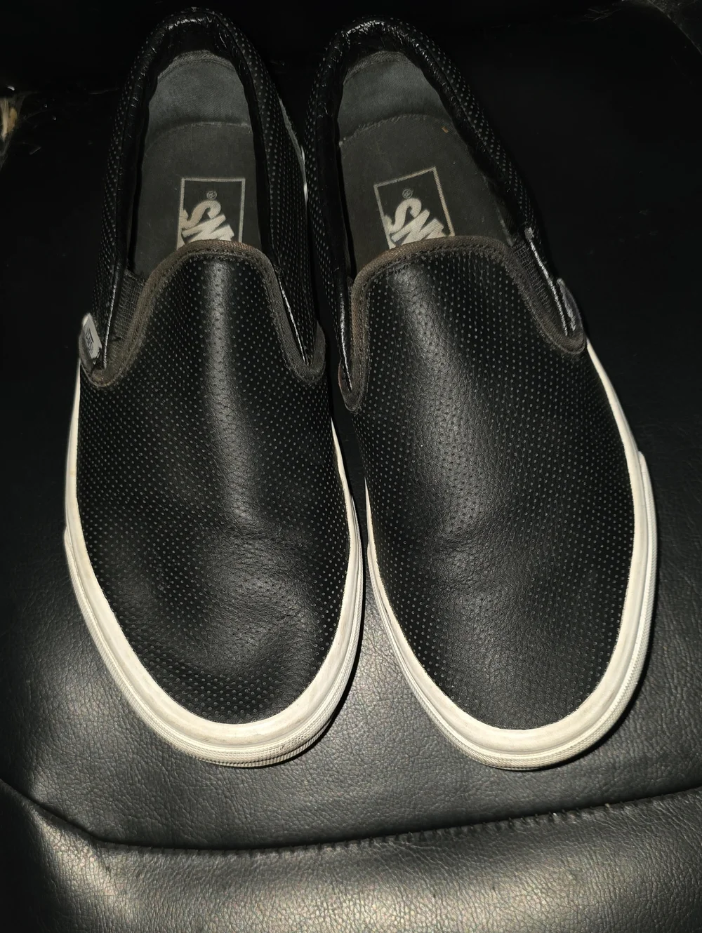 Vans Black Slip-On Leather-Textured Casual Sneakers with White Sole